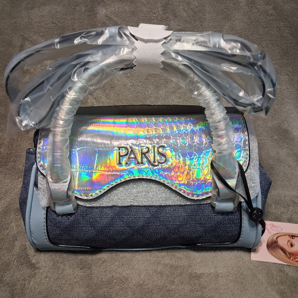 Paris Hilton Mason Mini Tote Crossbody Denim Holographic Iridescent NWT Easter - Picture 8 of 15